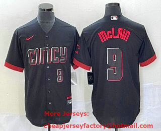 Men's Cincinnati Reds #9 Matt McLain Number Black 2023 City Connect Cool Base Stitched Jersey 02