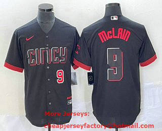 Men's Cincinnati Reds #9 Matt McLain Number Black 2023 City Connect Cool Base Stitched Jersey 03