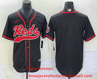 Men's Cincinnati Reds Black With Patch Cool Base Stitched Baseball Jersey 02