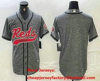 Men's Cincinnati Reds Blank Grey Gridiron Cool Base Stitched Baseball Jersey