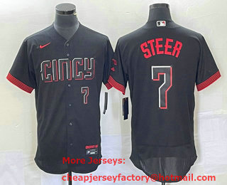 Men's Cincinnati Reds Spencer Steer Number Black 2023 City Connect Flex Base Stitched Jersey 01
