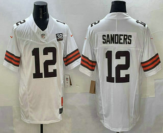 Men's Cleveland Browns #12 Shedeur Sanders Limited White Jim Brown Patch FUSE Vapor Jersey