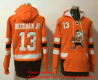 Men's Cleveland Browns #13 Odell Beckham Jr Orange Pocket Stitched NFL Pullover Hoodie