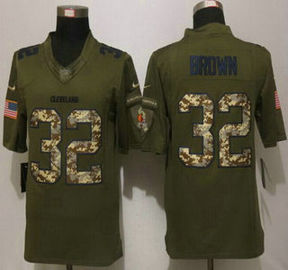 Men's Cleveland Browns #32 Jim Brown Retired Player Green Salute to Service 2015 NFL Nike Limited Jersey