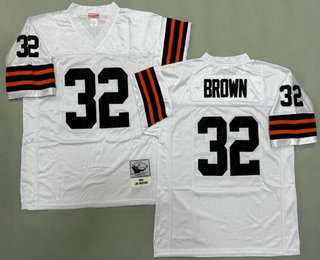 Men's Cleveland Browns #32 Jim Brown White 1964 Throwback Jersey