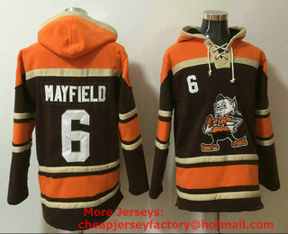 Men's Cleveland Browns #6 Baker Mayfield Brown Pocket Stitched NFL Pullover Hoodie