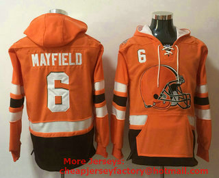 Men's Cleveland Browns #6 Baker Mayfield NEW Orange Pocket Stitched NFL Pullover Hoodie