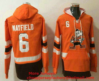 Men's Cleveland Browns #6 Baker Mayfield Orange Pocket Stitched NFL Pullover Hoodie