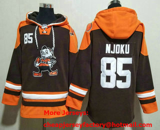 Men's Cleveland Browns #85 David Njoku Brown Ageless Must Have Lace Up Pullover Hoodie