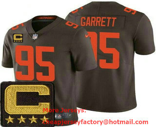 Men's Cleveland Browns #95 Myles Garrett Limited Brown Alternate 2022 Captain Patch Vapor Jersey