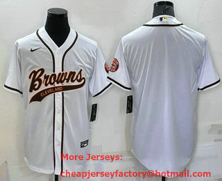Men's Cleveland Browns Blank White Stitched MLB Cool Base Nike Baseball Jersey