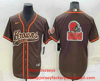 Men's Cleveland Browns Brown Team Big Logo With Patch Cool Base Stitched Baseball Jersey