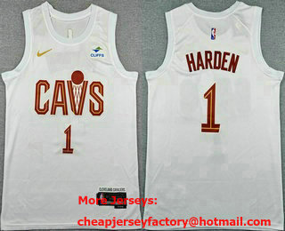 Men's Cleveland Cavaliers #1 James Harden White Association Icon Sponsor Swingman Jersey