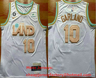 Men's Cleveland Cavaliers #10 Darius Garland 2023 White City Edition With 6 Patch Stitched Jersey With Sponsor