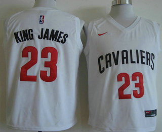 Men's Cleveland Cavaliers #23 King James Nickname White Fashion Stitched NBA Nike Swingman Jersey