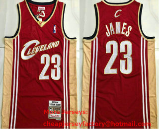 Men's Cleveland Cavaliers #23 LeBron James 2003-04 Burgundy Red Hardwood Classics Soul AU Throwback Jersey