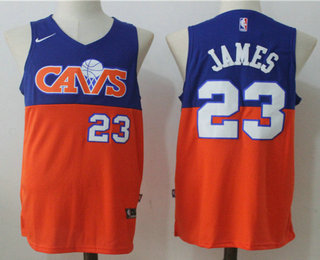 Men's Cleveland Cavaliers #23 LeBron James Royal Blue with Orange Fadeaway 2017-2018 Nike Swingman Stitched NBA Jersey