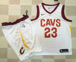 Men's Cleveland Cavaliers #23 LeBron James White 2017-2018 Nike Swingman Stitched NBA Jersey With Nike Shorts