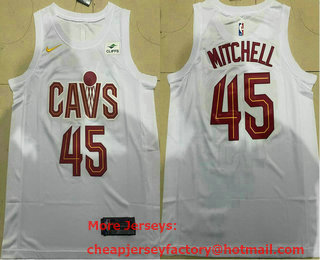 Men's Cleveland Cavaliers #45 Donovan Mitchell White 2023 Nike Swingman Stitched Jersey With Sponsor