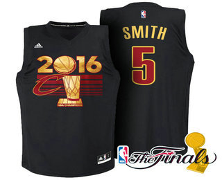 Men's Cleveland Cavaliers #5 J.R. Smith Black 2016 NBA Finals Champions Jersey