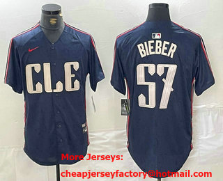 Men's Cleveland Guardians #22 Shane Bieber Navy 2024 City Connect Limited Stitched Jersey