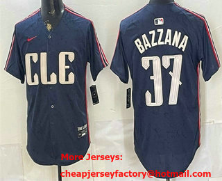 Men's Cleveland Guardians #37 Travis Bazzana Navy 2024 City Connect Limited Stitched Jersey