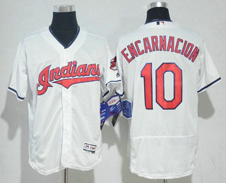 Men's Cleveland Indians #10 Edwin Encarnacion White Home Stitched MLB Flex Base Jersey