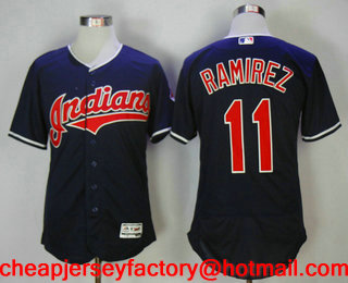 Men's Cleveland Indians #11 Jose Ramirez Navy Blue Stitched MLB Flex Base Jersey