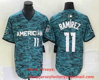 Men's Cleveland Indians #11 Jose Ramirez Number Teal 2023 All Star Cool Base Stitched Jersey 01