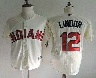 Men's Cleveland Indians #12 Francisco Lindor Alternate Cream New Cool Base Jersey with name on back