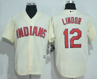 Men's Cleveland Indians #12 Francisco Lindor Cream Stitched MLB Cool Base Jersey