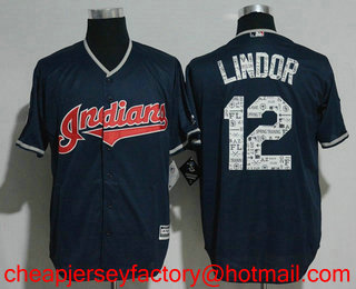 Men's Cleveland Indians #12 Francisco Lindor Navy Blue 2017 Spring Training Stitched MLB Cool Base Jersey