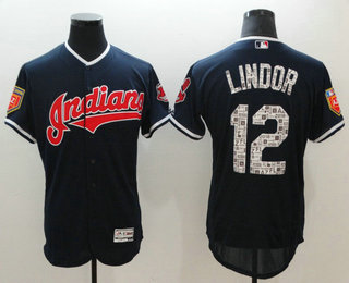 Men's Cleveland Indians #12 Francisco Lindor Navy Blue 2018 Spring Training Stitched MLB Flex Base Jersey