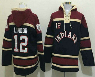 Men's Cleveland Indians #12 Francisco Lindor Navy Blue Baseball MLB Hoodie