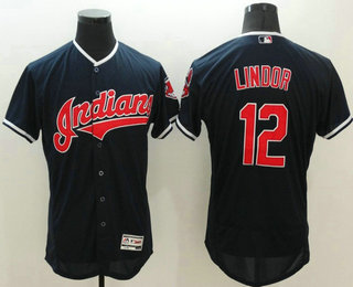Men's Cleveland Indians #12 Francisco Lindor Navy Blue Flexbase 2016 MLB Player Jersey