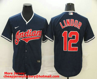 Men's Cleveland Indians #12 Francisco Lindor Navy Blue Stitched MLB Cool Base Nike Jersey