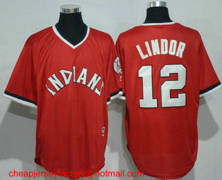 Men's Cleveland Indians #12 Francisco Lindor Red Pullover Stitched MLB Cool Base Jersey
