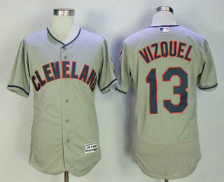Men's Cleveland Indians #13 Omar Vizquel Retired Gray Road Stitched MLB Flex Base Jersey