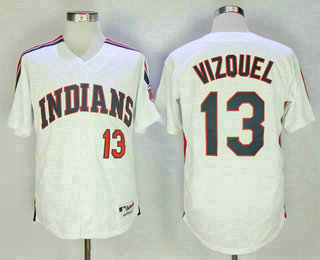 Men's Cleveland Indians #13 Omar Vizquel Retired Old White Stitched MLB Cooperstown Collection Jersey