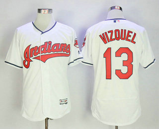 Men's Cleveland Indians #13 Omar Vizquel White Home Stitched MLB Flex Base Jersey