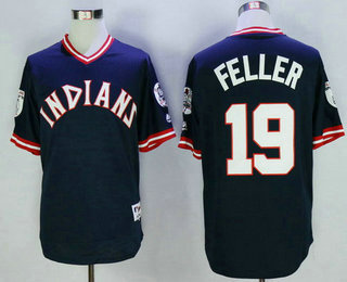 Men's Cleveland Indians #19 Bob Feller Retired Navy Blue Pullover 1976 Turn Back the Clock Jersey
