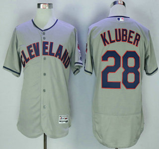 Men's Cleveland Indians #28 Corey Kluber Gray Road Stitched MLB 2016 Flex Base Jersey