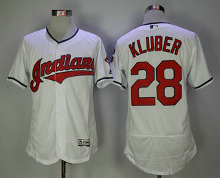 Men's Cleveland Indians #28 Corey Kluber White Home Stitched MLB Flex Base Jersey