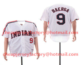 Men's Cleveland Indians #9 Carlos Baerga White Turn Back Stitched Baseball Jersey