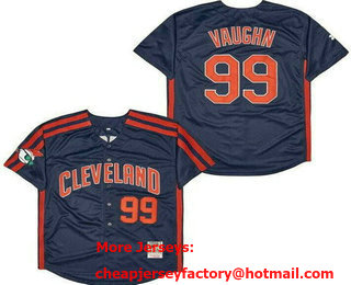 Men's Cleveland Indians #99 Rick Vaughn Navy Throwback Jersey