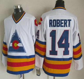 Men's Colorado Avalanche #14 Joe Robert 1976-77 White CCM Vintage Throwback Jersey