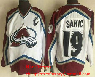 Men's Colorado Avalanche #19 Joe Sakic White Throwback Jersey