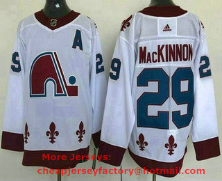 Men's Colorado Avalanche #29 Nathan MacKinnon White 2021 Reverse Retro Authentic Jersey