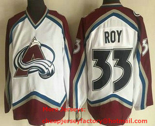 Men's Colorado Avalanche #33 Patrick Roy White Throwback Jersey