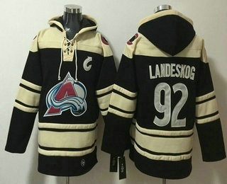 Men's Colorado Avalanche #92 Gabriel Landeskog Black All Stitched Sweatshirt Hoodie